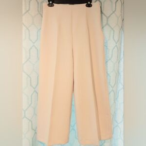 ZARA Cream Wide-Leg Cropped Trousers Size Large Side Zip Career Made in Morrocco